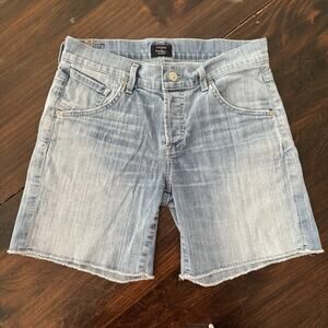 Citizens Of Humanity Long Denim Shorts Raw Hem Size 25 Light Wash Made In USA